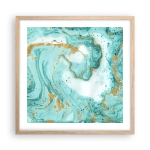 Plagát v ráme zo svetlého duba - Pod veľkou vlnou z epochy Edo - 50x50 cm