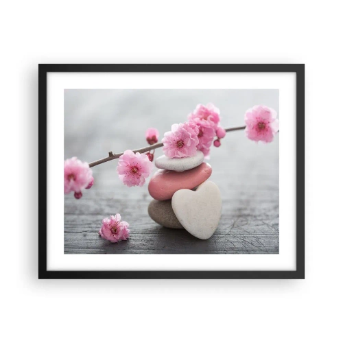 Plagát v čiernom ráme - Blaženosť s višňovým kvetom - 50x40 cm