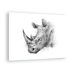 Obraz na skle - Čiernobiely portrét nosorožca v umeleckom prístupe - 70x50cm - Africký portrét - Moderná nástenná dekorácia do obývacej izby a spálne ARTTOR