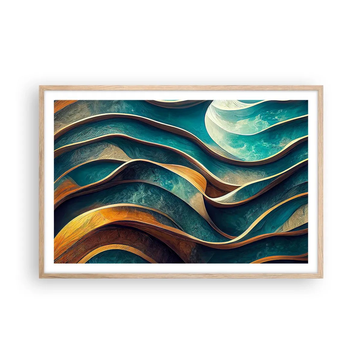 Plagát v ráme zo svetlého duba - Meandre modrej - 91x61 cm