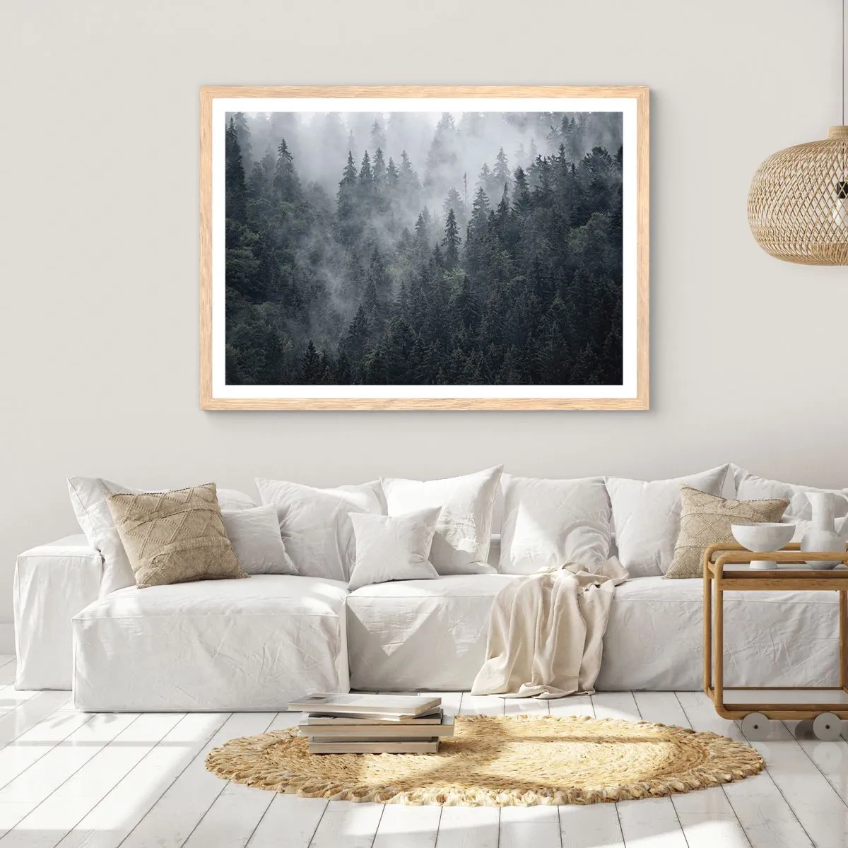 Plagát v ráme zo svetlého duba - Lesné svitania - 70x50 cm