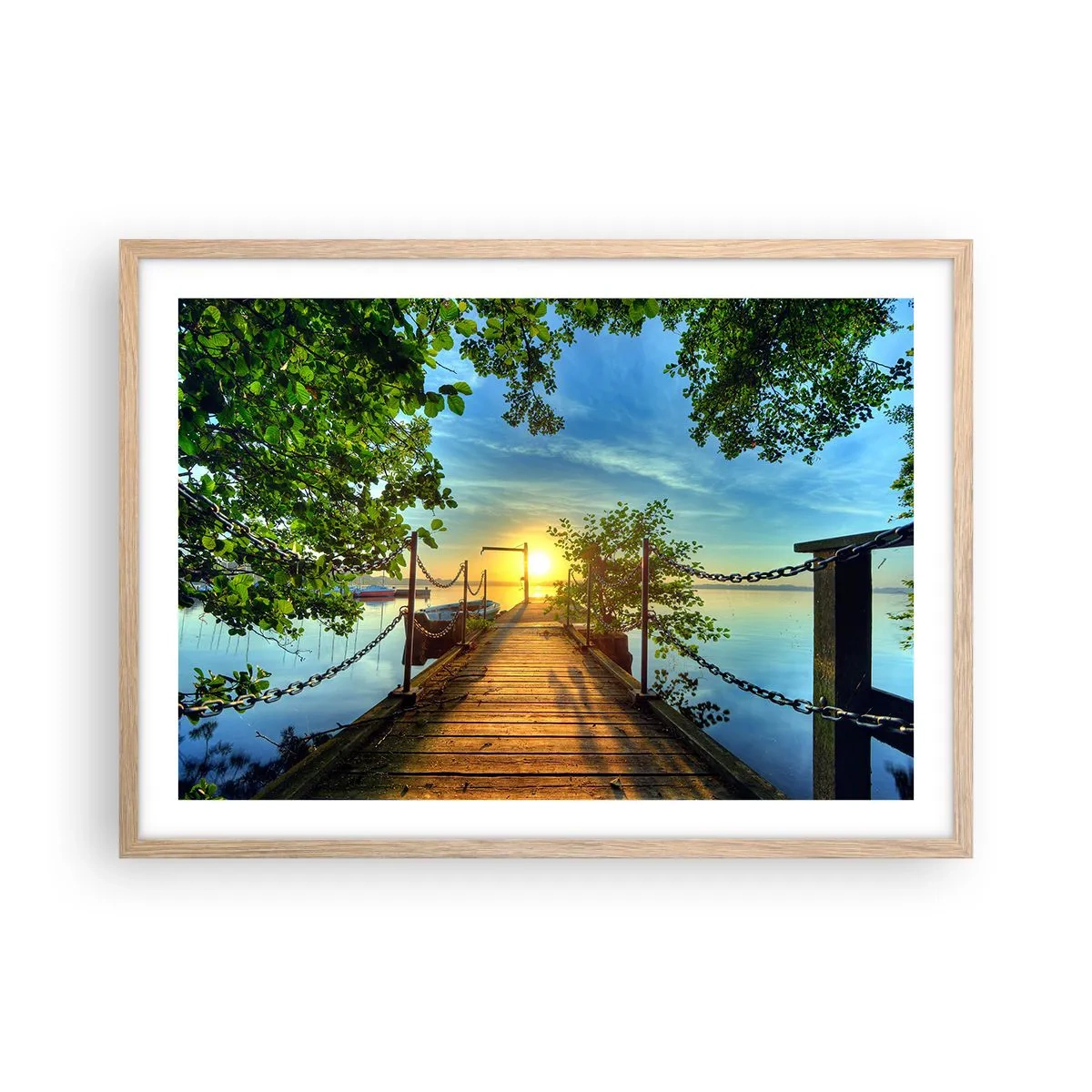 Plagát v ráme zo svetlého duba - Západ pri vode - 70x50 cm
