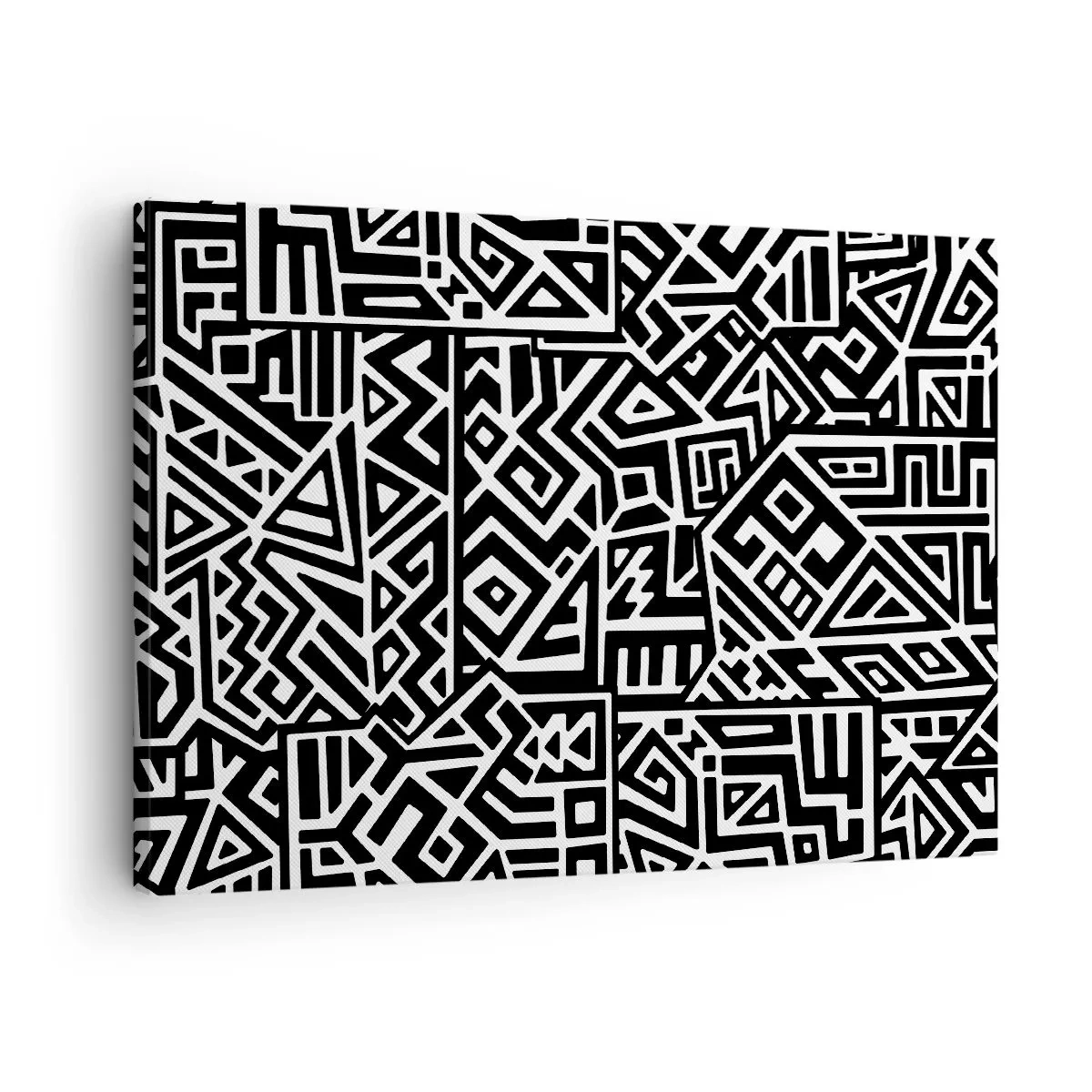 Obraz na plátne - Čiernobiele geometrické vzory inšpirované predkolumbovskou kultúrou - 70x50cm - Predkolumbovská kompozícia - Moderná nástenná dekorácia do obývacej izby a spálne ARTTOR
