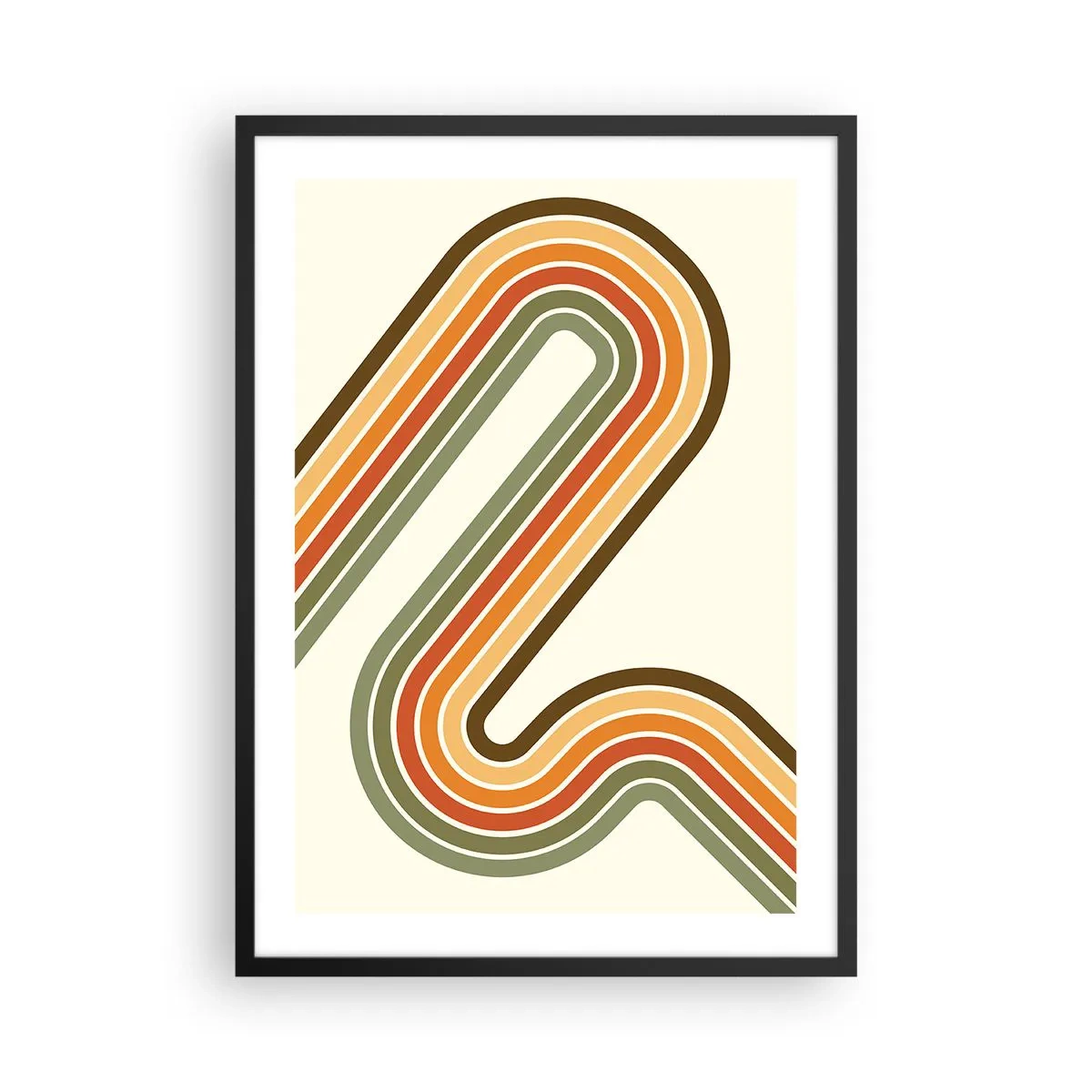 Plagát v čiernom ráme - Farebné čiary v retro štýle - 50x70cm - Kľučkovanie do cieľa - Moderná nástenná dekorácia do obývacej izby a spálne ARTTOR