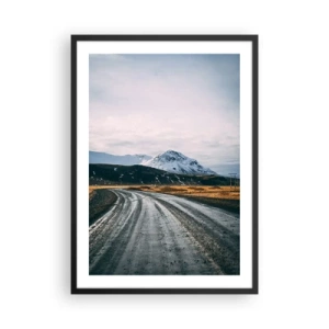 Plagát v čiernom ráme - Cesta vedúca k zasneženým horám - 50x70cm - V islandskom štýle - Moderná nástenná dekorácia do obývacej izby a spálne ARTTOR