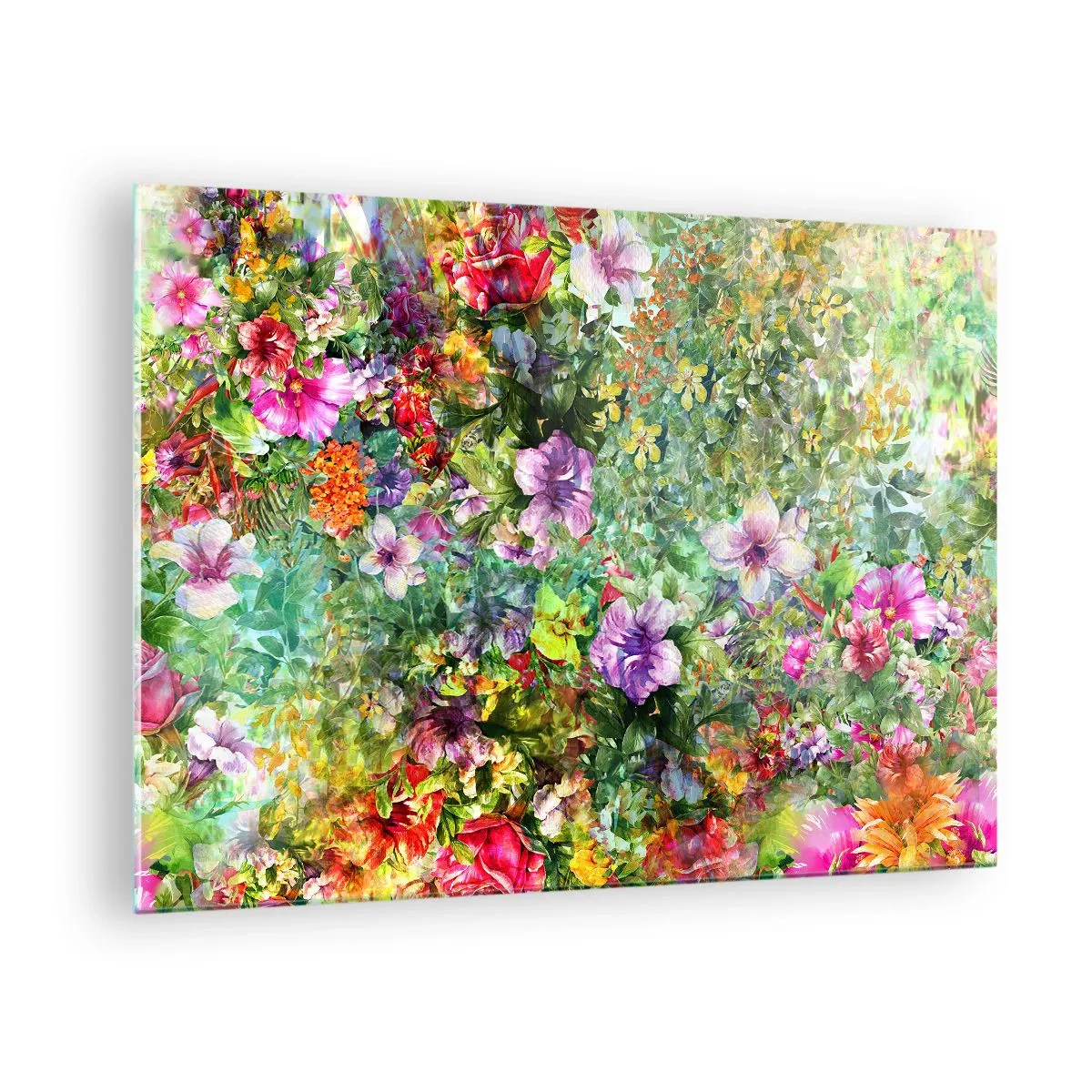 Obraz na skle - Farebné kvety v umeleckej kompozícii - 70x50cm - Do kvetov, do zahynutia - Moderná nástenná dekorácia do obývacej izby a spálne ARTTOR