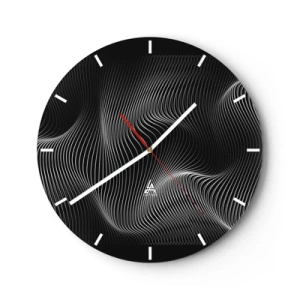 Nástenné hodiny - Hypnotizujúce biele čiary na čiernom pozadí vytvárajúce optickú vlnu. - 30x30cm - Tanec svetla v priestore - Moderná nástenná dekorácia do obývacej izby, kuchyne a spálne ARTTOR