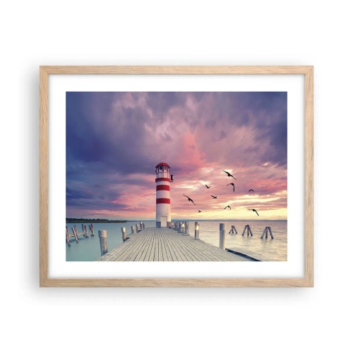 Plagát v ráme zo svetlého duba - Čas ísť do prístavu - 50x40 cm
