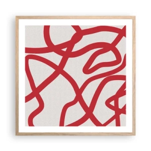 Plagát v ráme zo svetlého duba - Červené na bielom - 60x60 cm