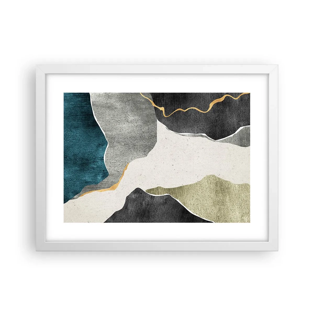 Plagát v bielom ráme - Mozaiková kompozícia so zlatou niťou - 40x30 cm