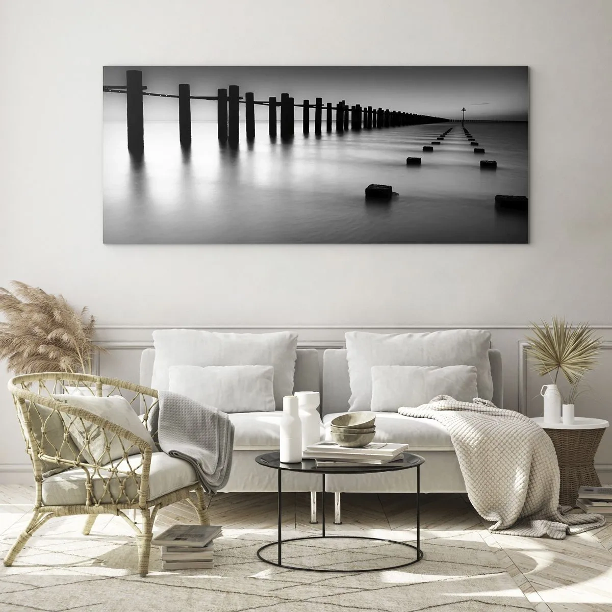 Obraz na skle - Šedá diaľka v hmle - 100x40 cm