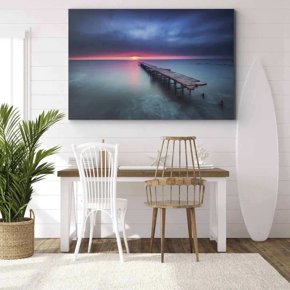 Obraz na plátne - Drevené mólo vedúce priamo k moru pri západe slnka - 70x50cm - Medzi nebom a zemou - Moderná nástenná dekorácia do obývacej izby a spálne ARTTOR