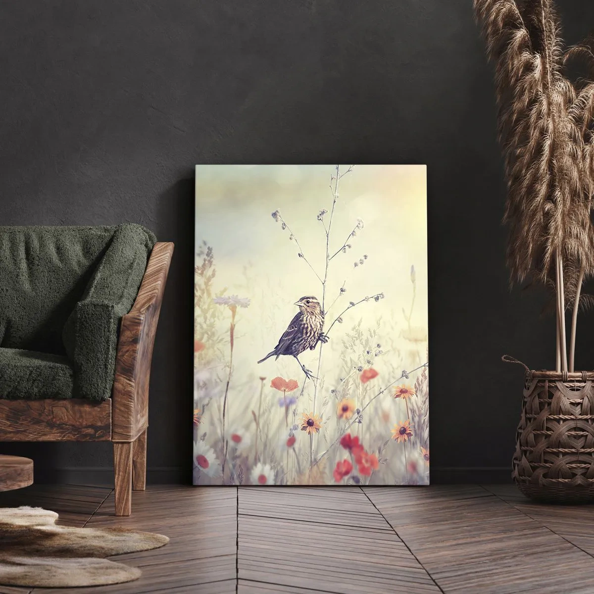 Obraz na plátne - Portrét vtáka s lúkou v pozadí - 50x70 cm