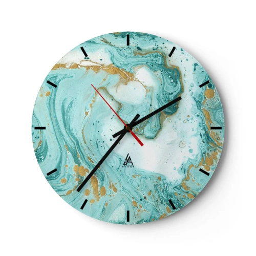 Nástenné hodiny - Abstraktný vzor v odtieňoch tyrkysovej - 30x30cm - Pod veľkou vlnou z epochy Edo - Moderná nástenná dekorácia do obývacej izby, kuchyne a spálne ARTTOR