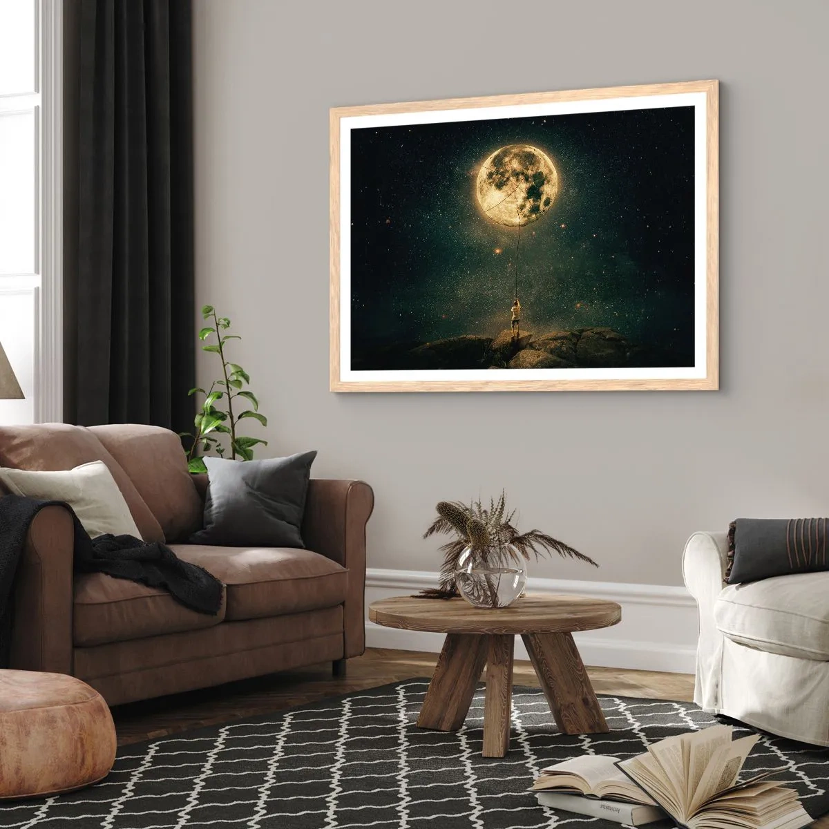 Plagát v ráme zo svetlého duba - Chlap, ktorý ukradol mesiac - 100x70 cm