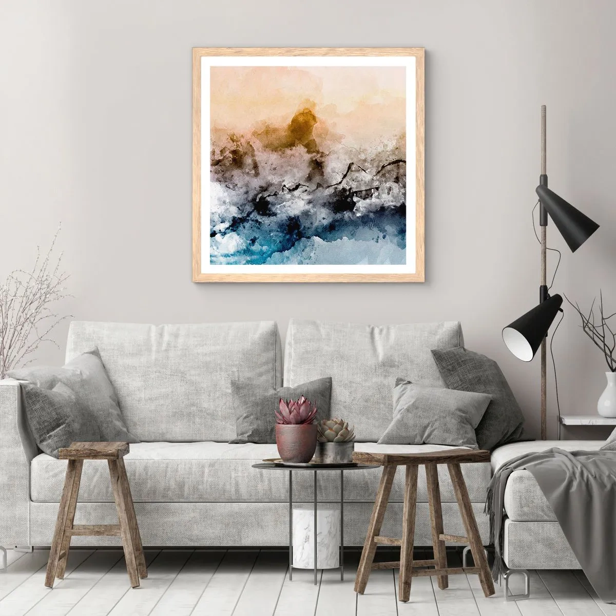 Plagát v ráme zo svetlého duba - Ponorené do mračná hmly - 40x40 cm