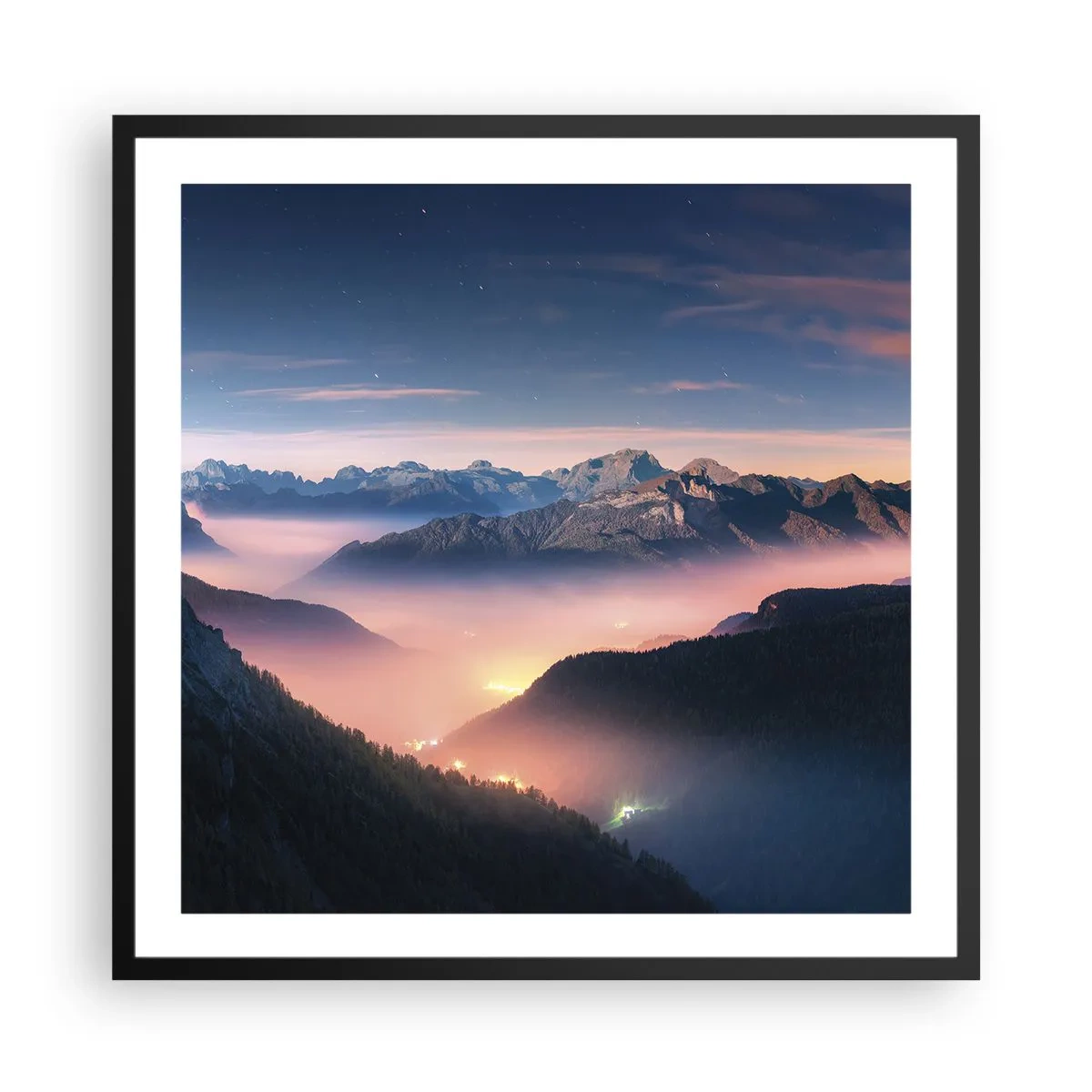 Plagát v čiernom ráme - Svetlo v údoliach - 60x60 cm