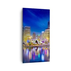 Obraz na plátne - Dúhová noc metropoly - 55x100 cm
