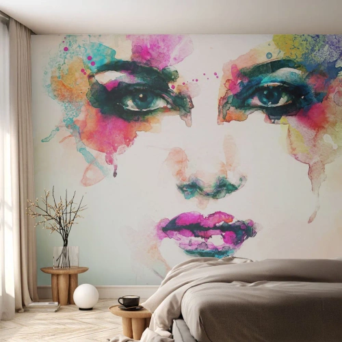 Fototapeta Premium Canvas - Portrét maľovaný dúhou - Abstrakcia, Ženská tvár, Kus - 200x140 cm