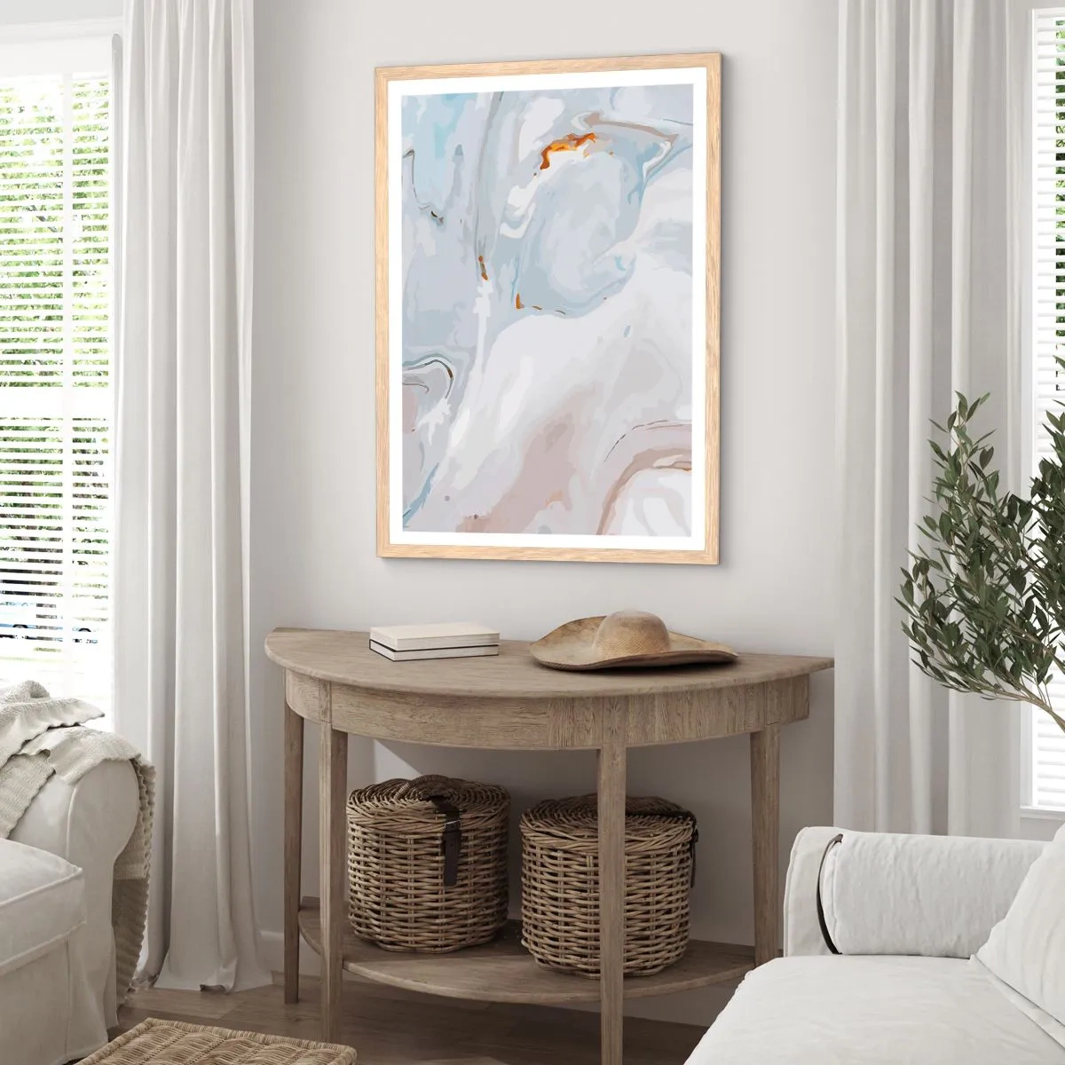 Plagát v ráme zo svetlého duba - Povznesená biela - 70x100 cm