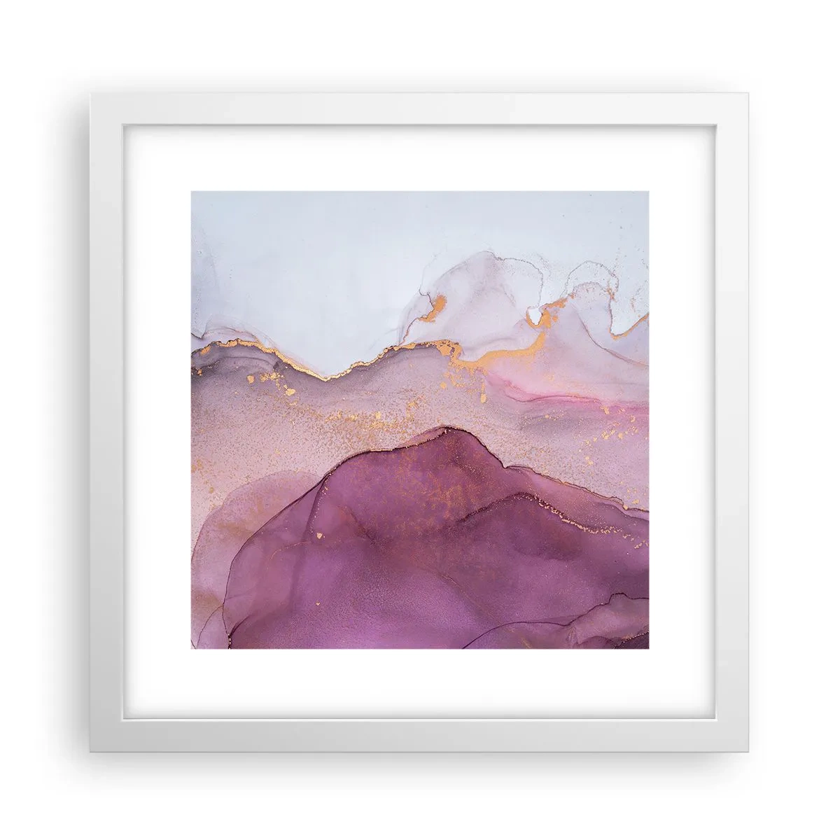 Plagát v bielom ráme - Fialové a ľalové vlny - 30x30 cm
