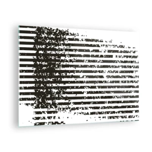 Obraz na skle - Čiernobiele horizontálne čiary s efektmi šumu a oderu - 70x50cm - Rytmus a šum - Moderná nástenná dekorácia do obývacej izby a spálne ARTTOR