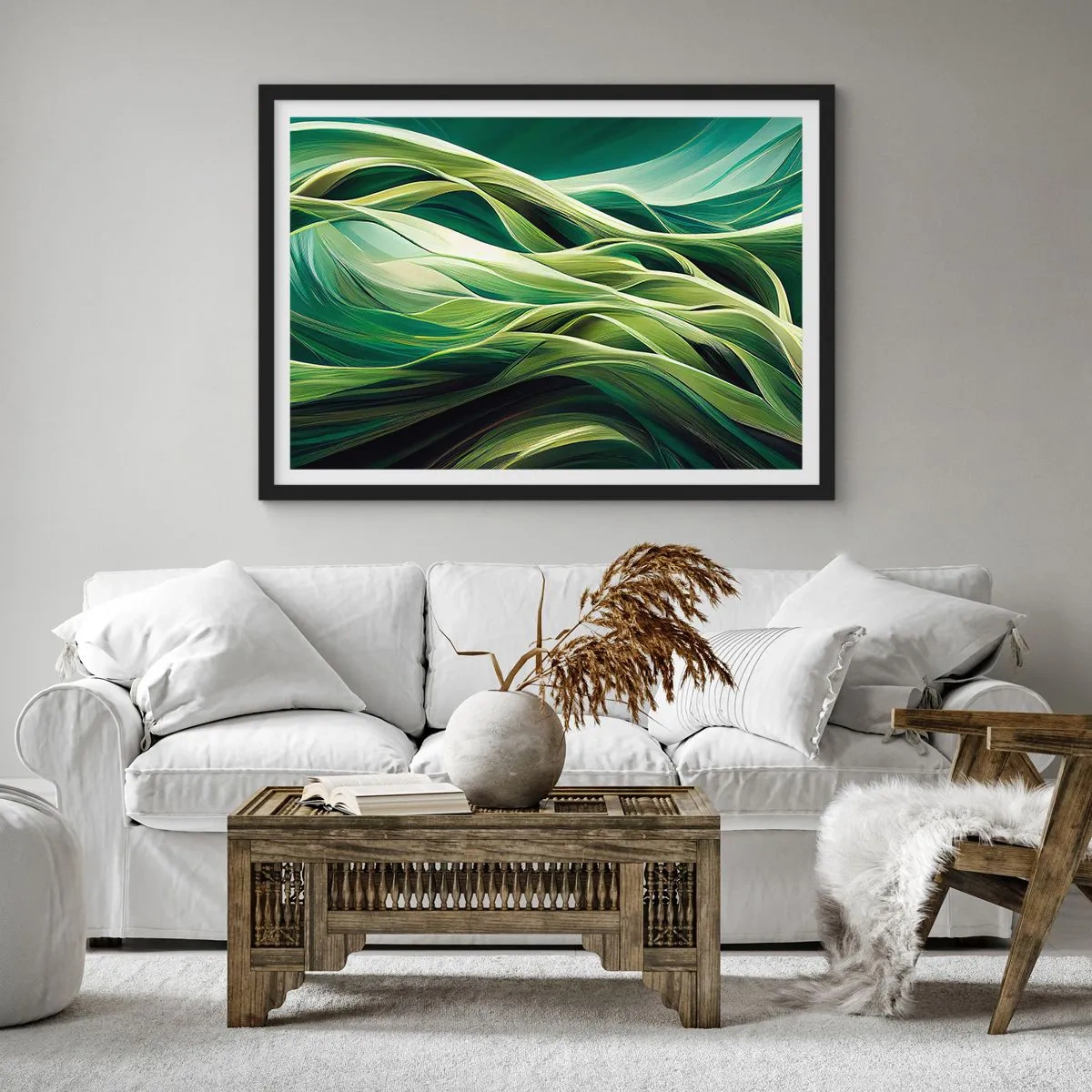 Plagát v čiernom ráme - Abstraktná hra na zelenú - 100x70 cm