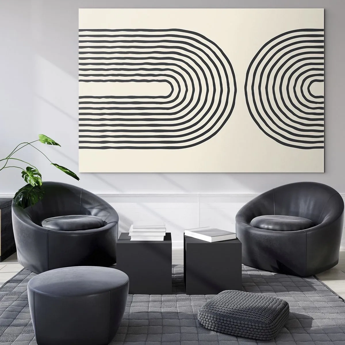 Obraz na skle - Abstraktný obraz v čiernobielej farbe zobrazujúci oblúkovité čiary. - 70x50cm - Už čoskoro… - Moderná nástenná dekorácia do obývacej izby a spálne ARTTOR