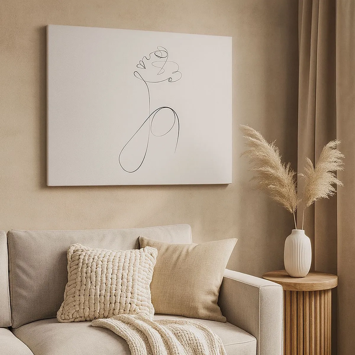 Obraz na plátne - Minimalistická linková grafika, náčrt tváre na bielom pozadí - 70x50cm - Zamotaná v snoch - Moderná nástenná dekorácia do obývacej izby a spálne ARTTOR