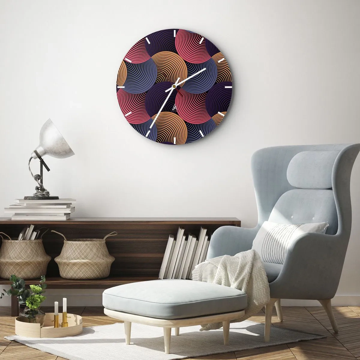 Nástenné hodiny - Farebné sústredné kruhy v dynamickom usporiadaní - 30x30cm - V kruhovom rytme - Moderná nástenná dekorácia do obývacej izby, kuchyne a spálne ARTTOR