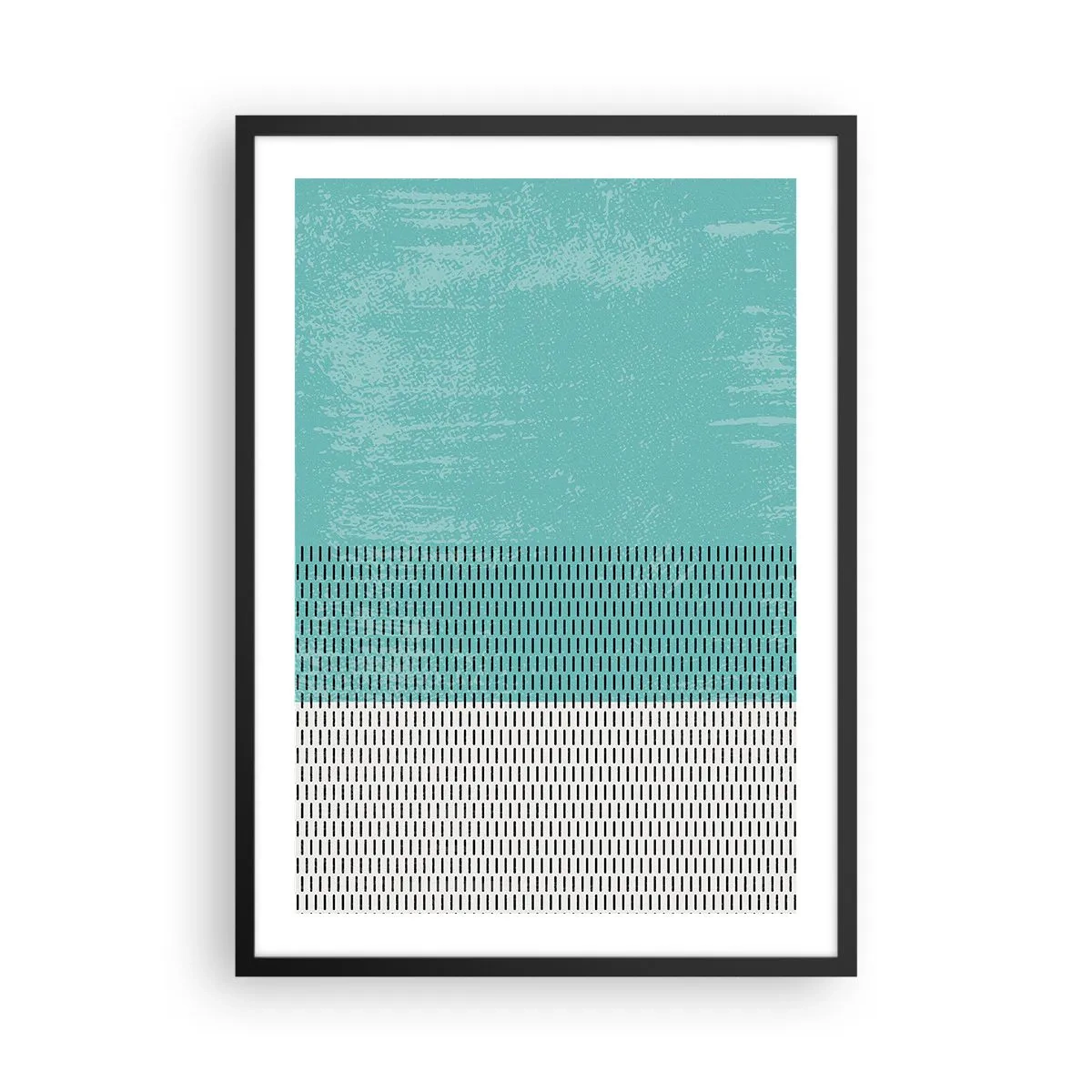 Plagát v čiernom ráme - Geometrický vzor s tyrkysovými a bielymi prvkami v minimalistickom štýle - 50x70cm - Vyvážená kompozícia - Moderná nástenná dekorácia do obývacej izby a spálne ARTTOR