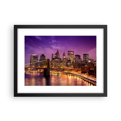 Plagát v čiernom ráme - Fialovo-zlatý Manhattan - 40x30 cm