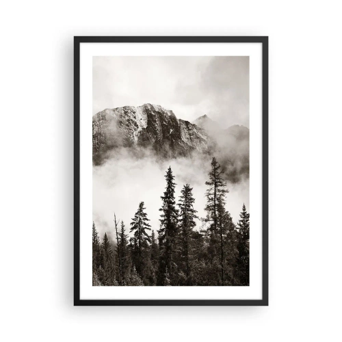 Plagát v čiernom ráme - Horská krajina so stromami a hmlou - 50x70cm - Žulový panovník - Moderná nástenná dekorácia do obývacej izby a spálne ARTTOR