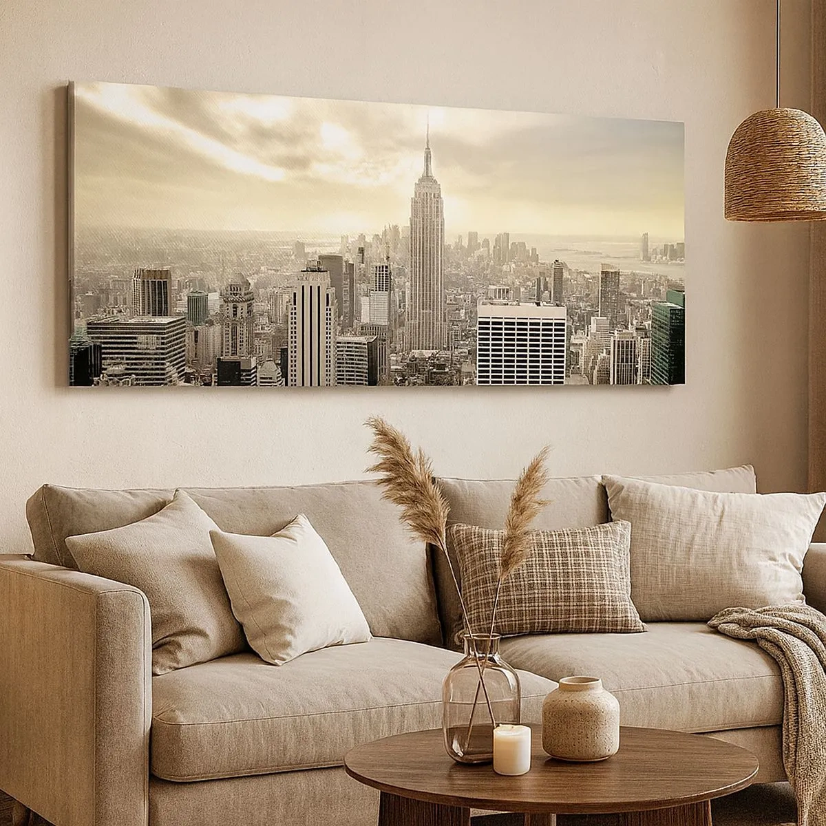 Obraz na plátne - New York utkaný zo šedej - 100x40 cm