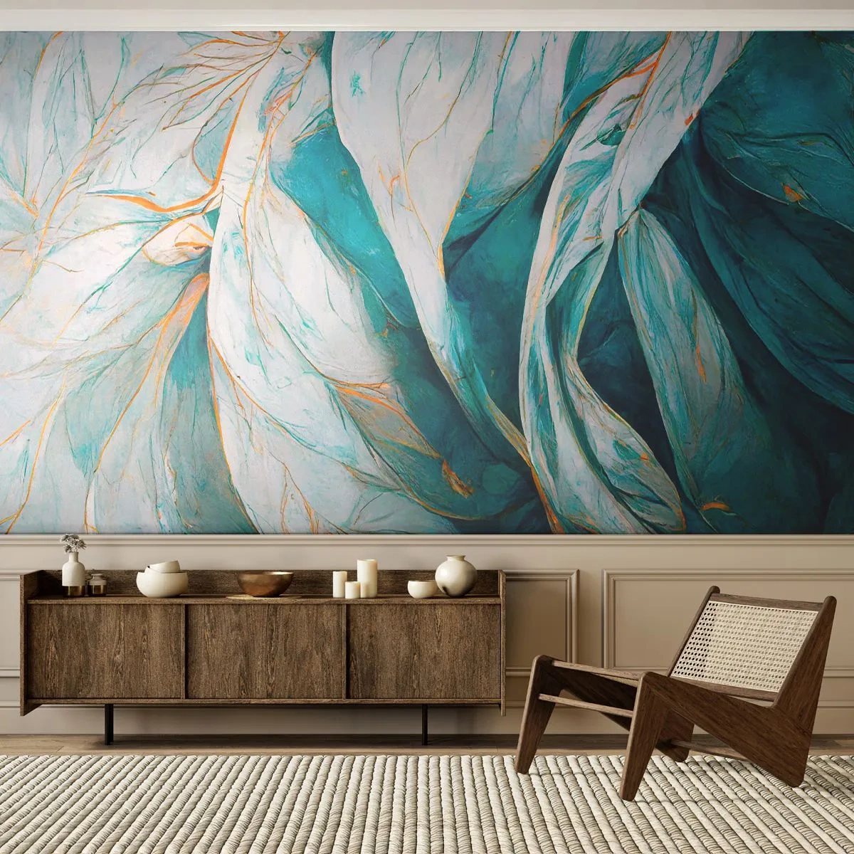 Fototapeta Standard Eco - Modrá abstrakcia so zlatým motívom - Kus, Art Deco, Jemný - 350x256 cm