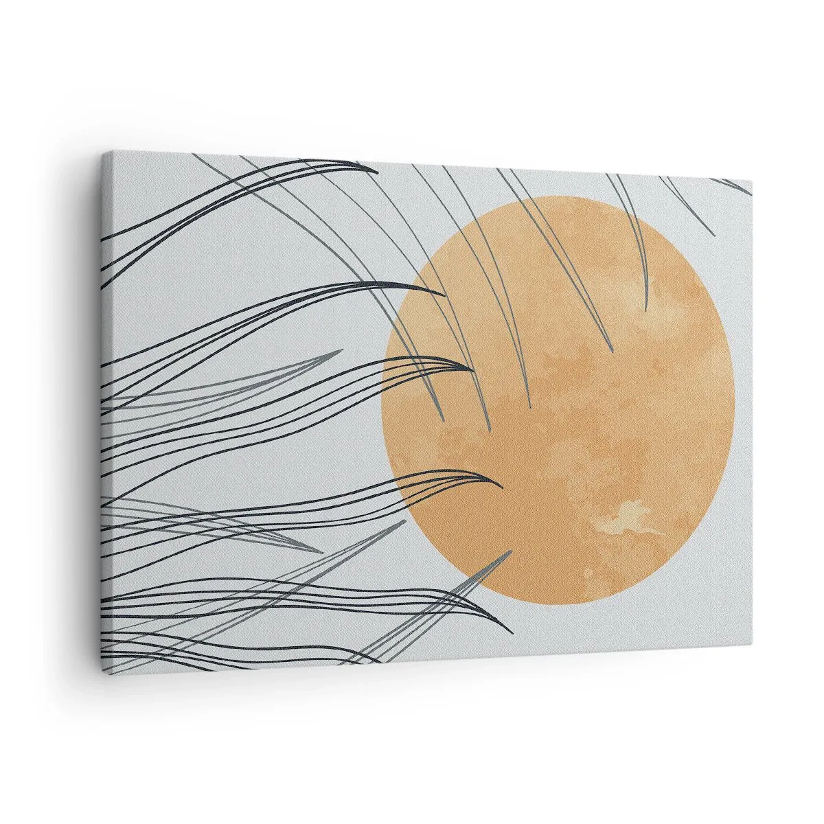 Obraz na plátne - Abstraktné steblá trávy na pozadí veľkého oranžového slnka - 70x50cm - Vždy ku slnku - Moderná nástenná dekorácia do obývacej izby a spálne ARTTOR