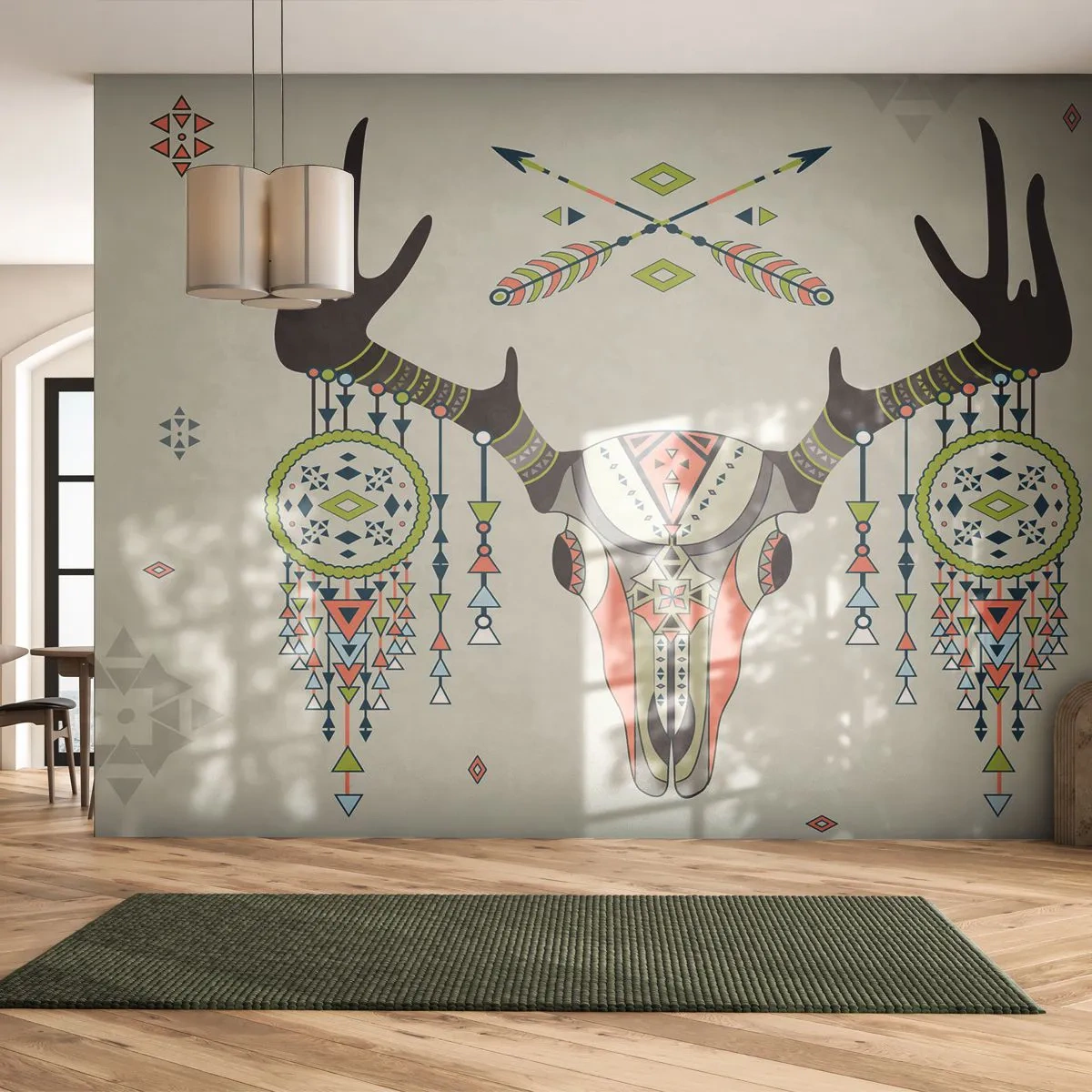Fototapeta Premium Canvas - Trofej indiánskeho lovca - Abstrakcia, Jeleň, Boho - 200x140 cm
