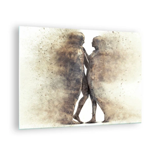 Obraz na skle - Abstraktné siluety dvoch postáv v zaprášenom štýle - 70x50cm - Z prachu povstali, aby milovali - Moderná nástenná dekorácia do obývacej izby a spálne ARTTOR