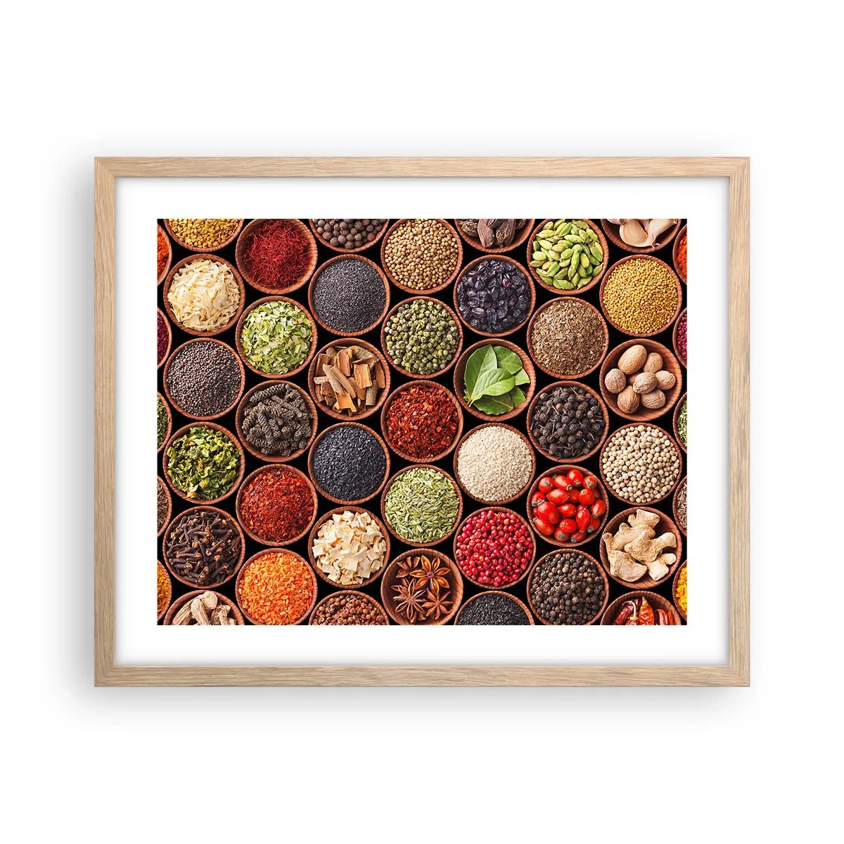 Plagát v ráme zo svetlého duba - Všetky chute sveta - 50x40 cm