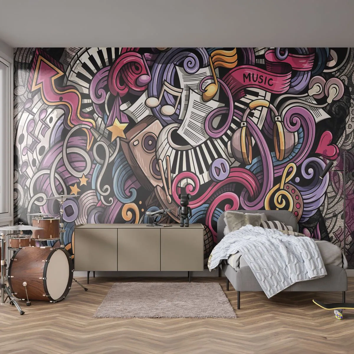 Fototapeta Standard Eco - Komplikovaná melódia - Hudba, Nástenná maľba, Graffiti - 400x280 cm