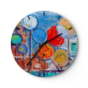 Nástenné hodiny - Farebné abstraktné kvety na maliarsky textúrovanom pozadí - 30x30cm - Rozmanitosti - Moderná nástenná dekorácia do obývacej izby, kuchyne a spálne ARTTOR