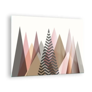 Obraz na skle - Geometrické pastelové hory s centrálnym vzorom - 70x50cm - Pyramidálny pohľad - Moderná nástenná dekorácia do obývacej izby a spálne ARTTOR