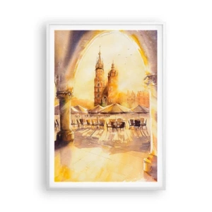 Plagát v bielom ráme - Východ slnka nad krakovským námestím - 70x100 cm