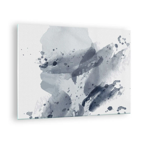 Obraz na skle - Modrosivé akvarelové škvrny pripomínajúce tečúcu vodu - 70x50cm - Štúdia o povahe vody - Moderná nástenná dekorácia do obývacej izby a spálne ARTTOR