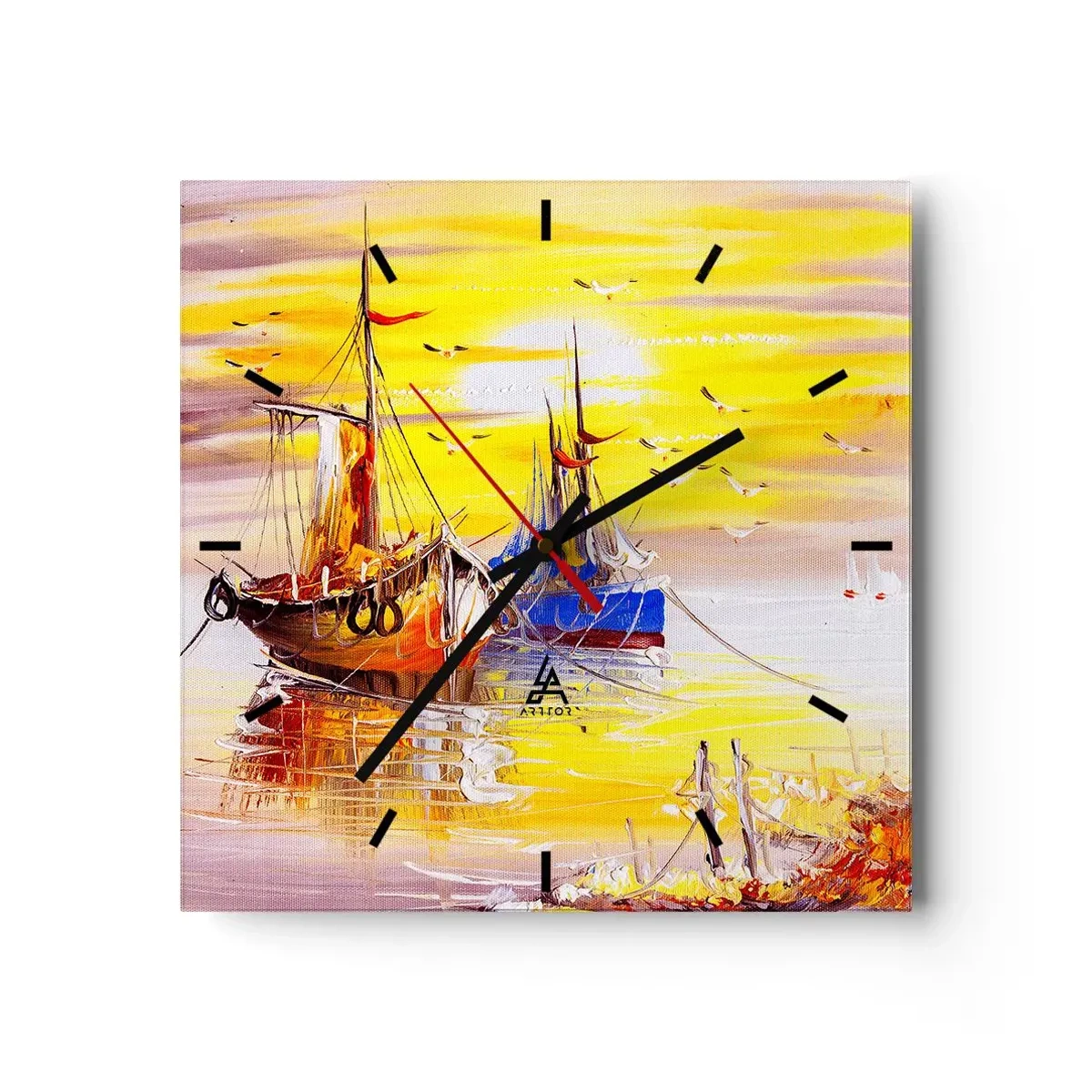 Nástenné hodiny - Zaslúžený odpočinok v prístave - 30x30 cm