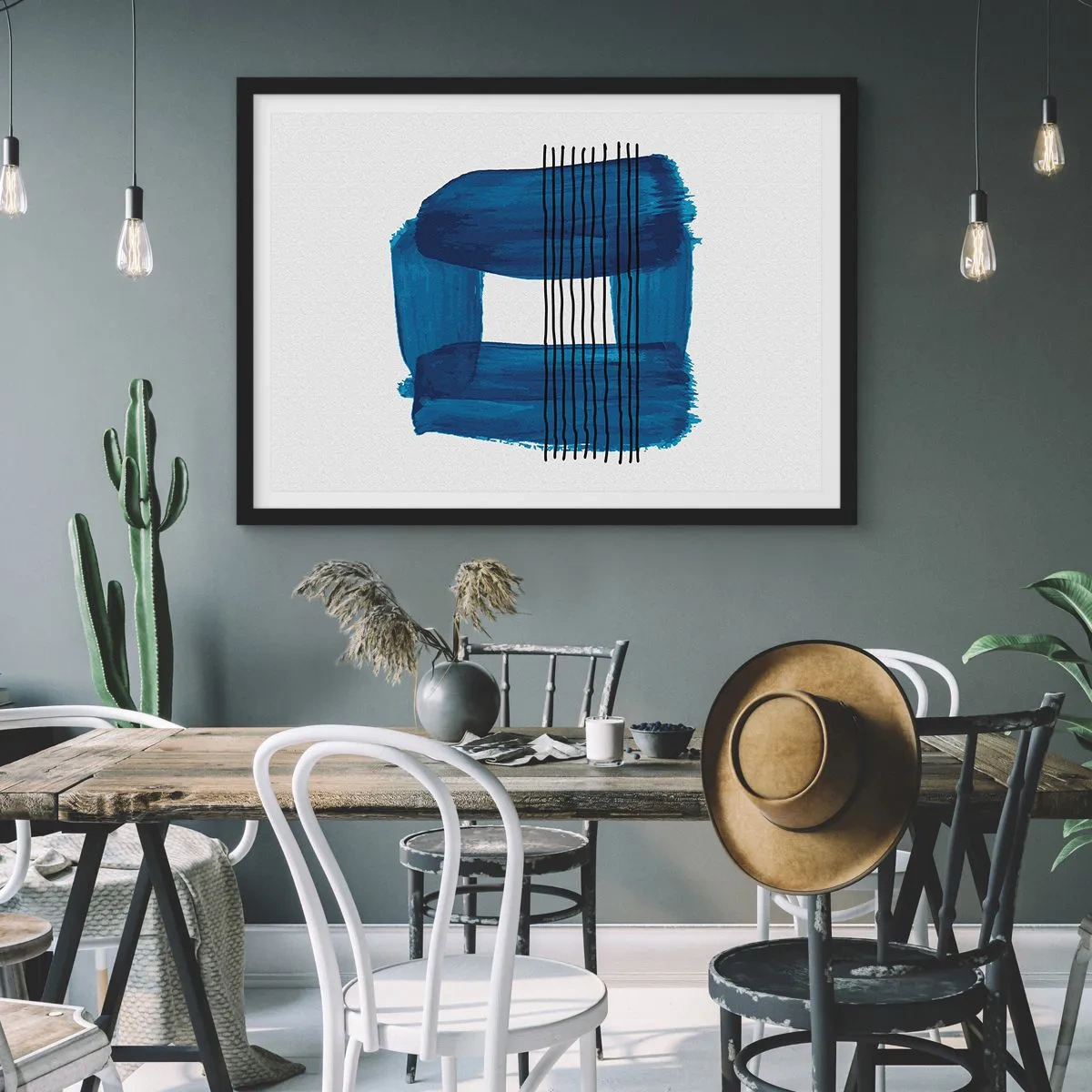 Plagát v čiernom ráme - Modročierna kompozícia - 91x61 cm