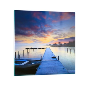 Obraz na skle - Fialovo-zlatý pokoj - 50x50 cm