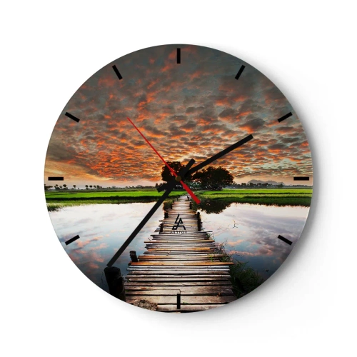Nástenné hodiny - Mólo na pozadí malebného západu slnka - 30x30cm - Roztiahnite ruky - dýchajte  - Moderná nástenná dekorácia do obývacej izby, kuchyne a spálne ARTTOR