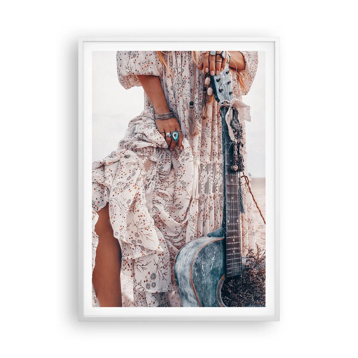 Plagát v bielom ráme - Kvetinové deti na ceste - 70x100 cm