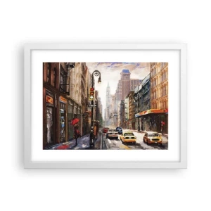 Plagát v bielom ráme - New York – farebný aj v daždi - 40x30 cm